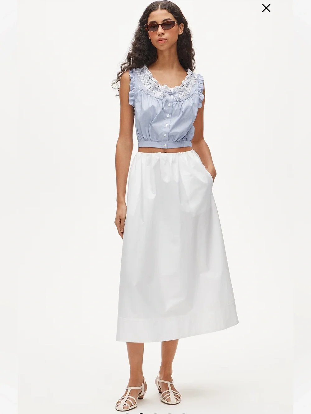 J.Crew Embroidered ruffle-trim cropped tank top