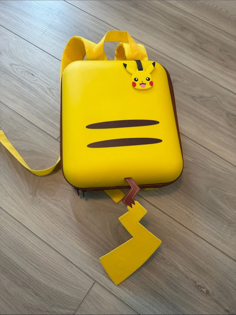 Yellow Pikachu-Themed Kids Backpack with Lightning Tail Accent