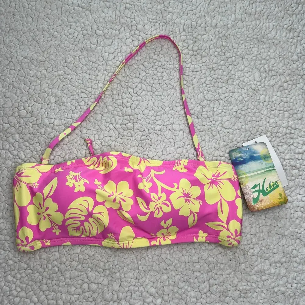 Hobie Pink Yellow Tropical Floral Bikini Top Medium