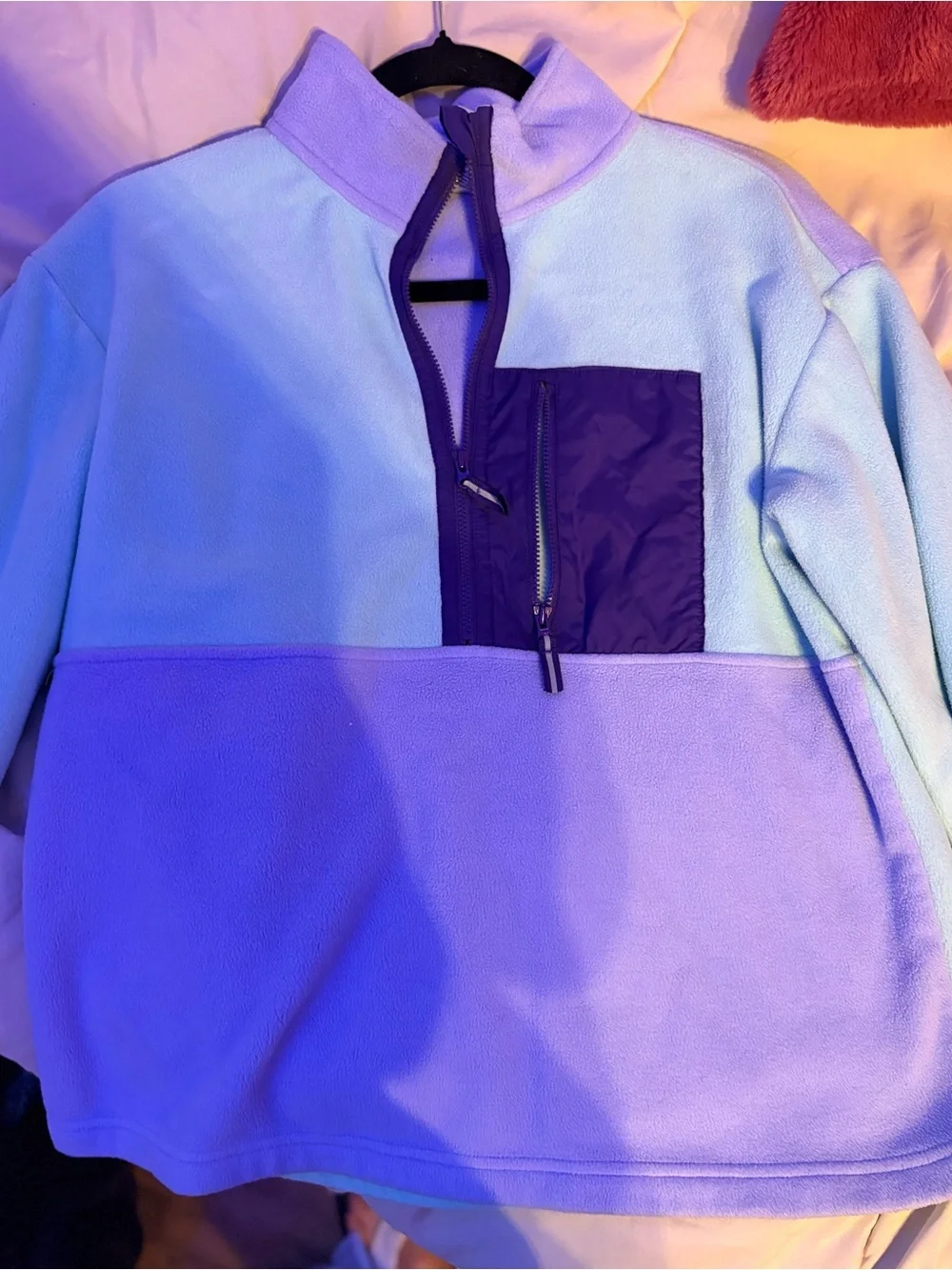 Kids Two-Tone Fleece Pullover Jacket - Lavender & Light Blue
