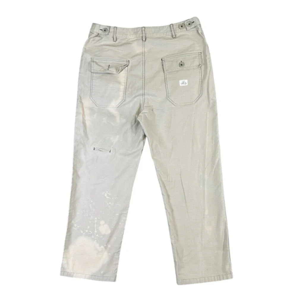 P&Co Mens Utility Trousers Sand Beige Cotton Twill Workwear Pants Size 34