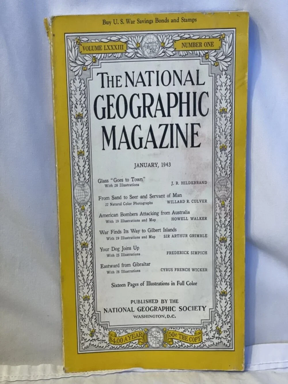 1943 JAN National Geographic Magazine Vol 83 No 1 WWII Dogs Glass Gilbert Island