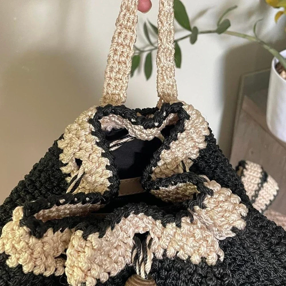 Giant Bow Crochet Macrame Adjustable Drawstring Backpack