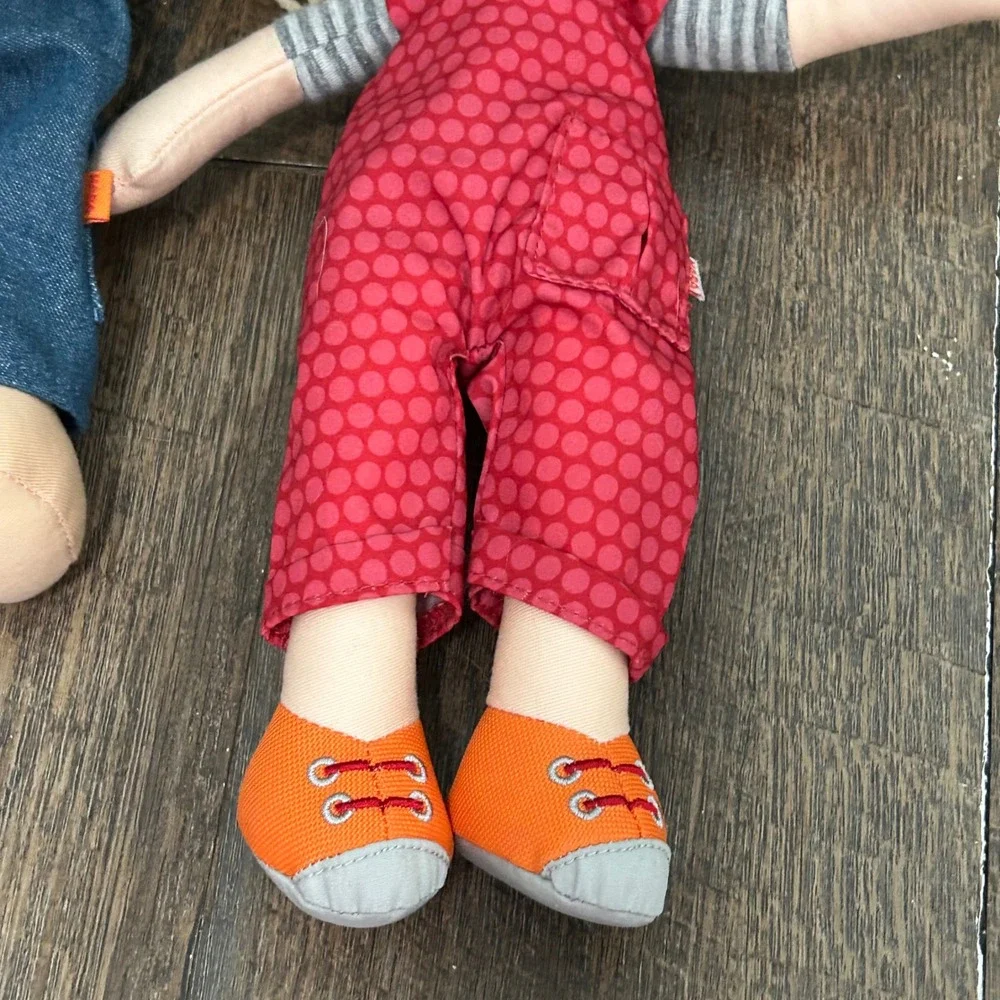 HABA Soft Fabric Dolls‎ Lot of 2 Cassie and Graham 12 Inch Overalls Freckles
