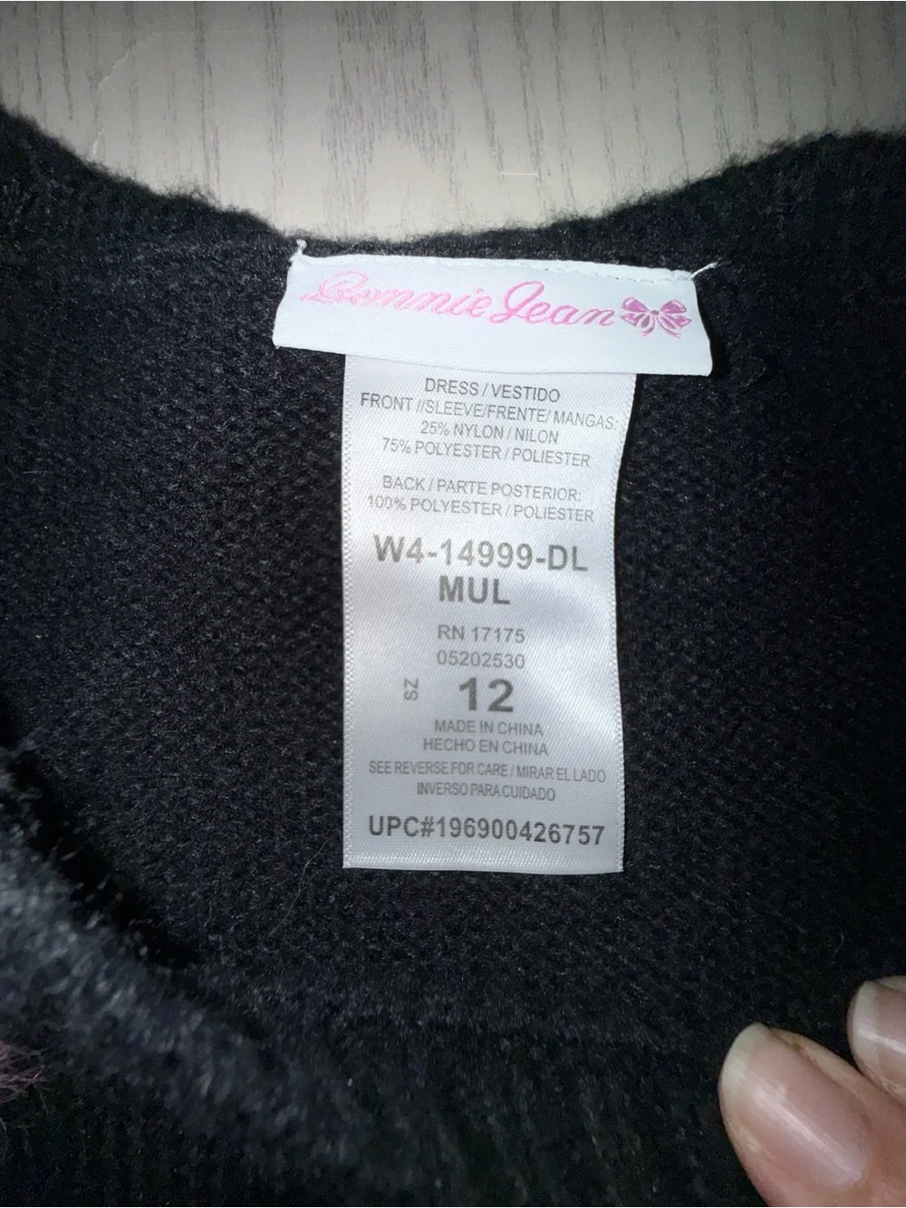 Black Knit Sweater Dress - Pink, Teal & Cream Flower Fuzzy Accents.  Girls 12