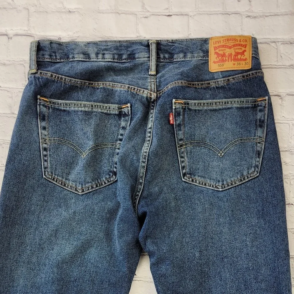 ✅ Levi's Men's 559 Relaxed Straight Jeans 100% cotton waist 36 inseam  30
