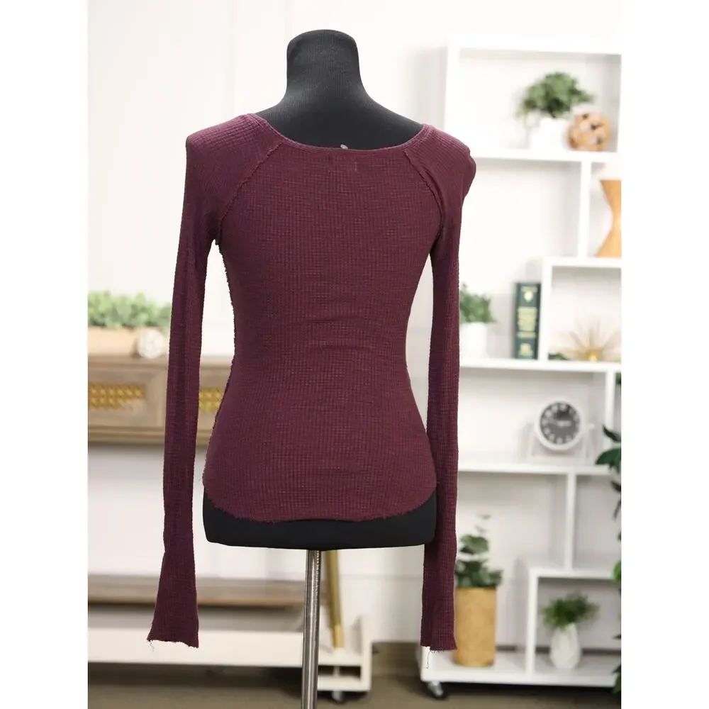 Whimsygoth Boho Intimately Free People Deep Burgundy Thermal Top Layering S