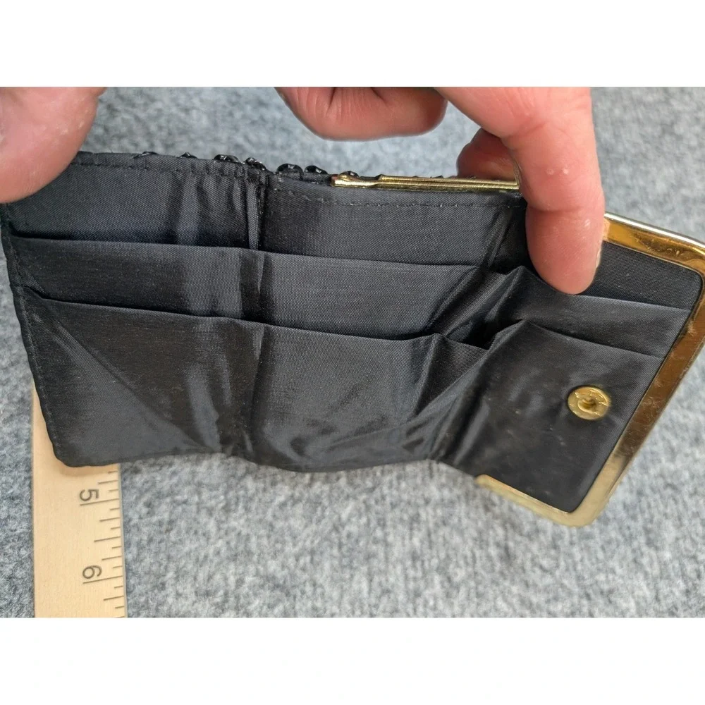 Coin Wallet Womens One Size Black Beaded Sequin‎ Satin Wristlet Folding