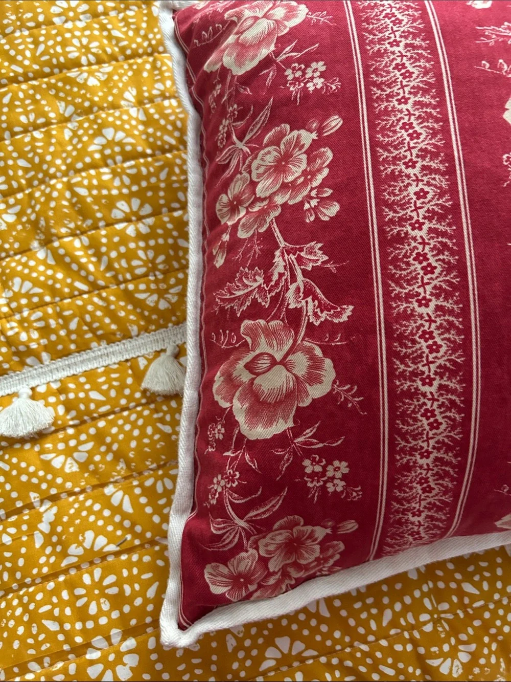 Chaps Red Floral Stripe Accent Pillow Telluride Red 18x18
