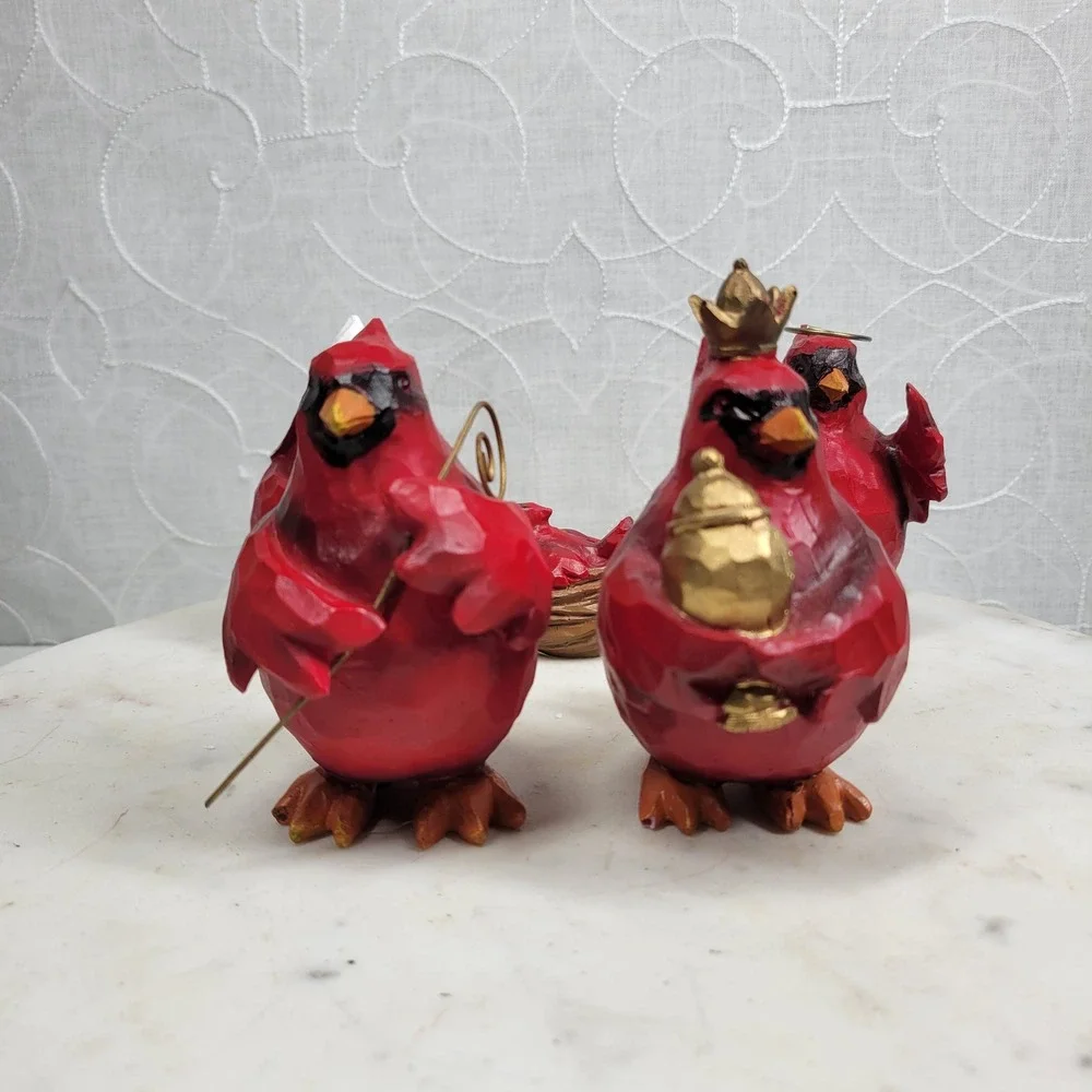 Slifka Cardinal Nativity 7 Pc Set Red Resin Christmas Birds Decor Folk Art