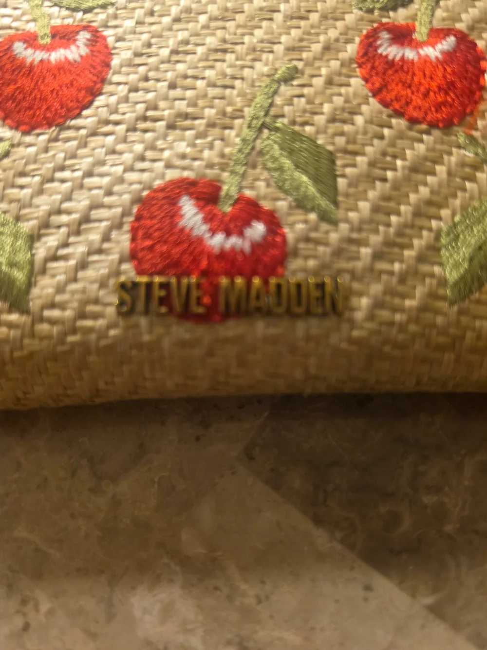 Steve Madden Red Cherry Straw Wristlet Clutch