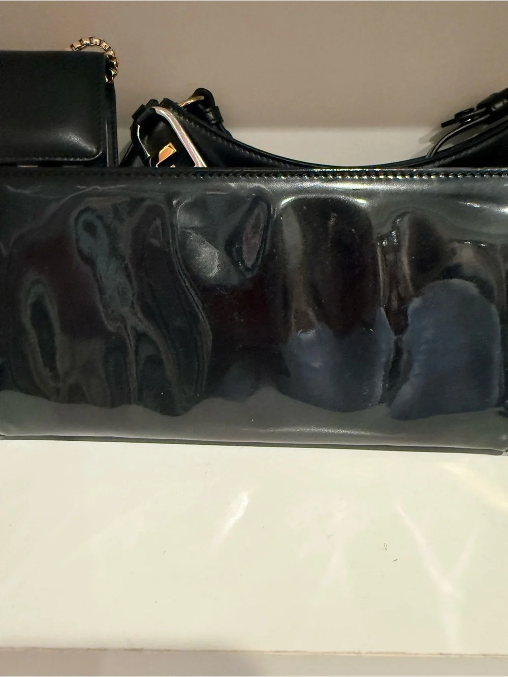 Salvatore Ferragamo Gancini Patent leather Black Mini Clutch Bag