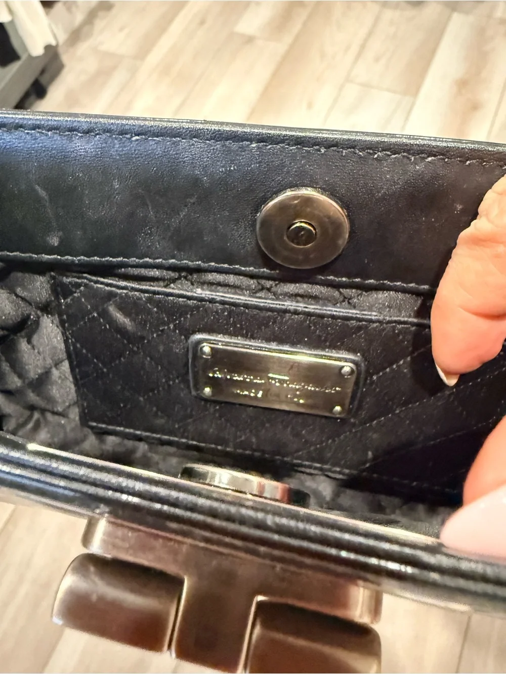 Salvatore Ferragamo Gancini Patent leather Black Mini Clutch Bag