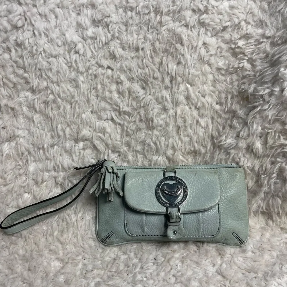Vintage Juicy Couture leather Blue wristlet wallet tassel &silver tone accents