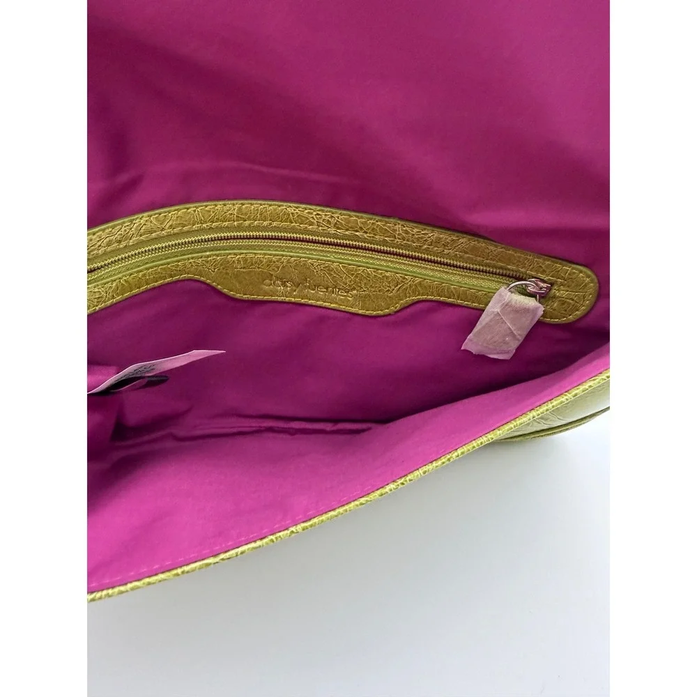 Daisy Fuentes Lime Green Faux Leather Envelope Clutch Bag with Chain Strap