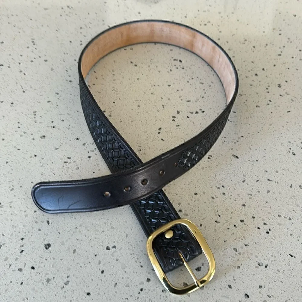 Genuine Leather Men’s Black Embossed Work Casual Belt Size 38
