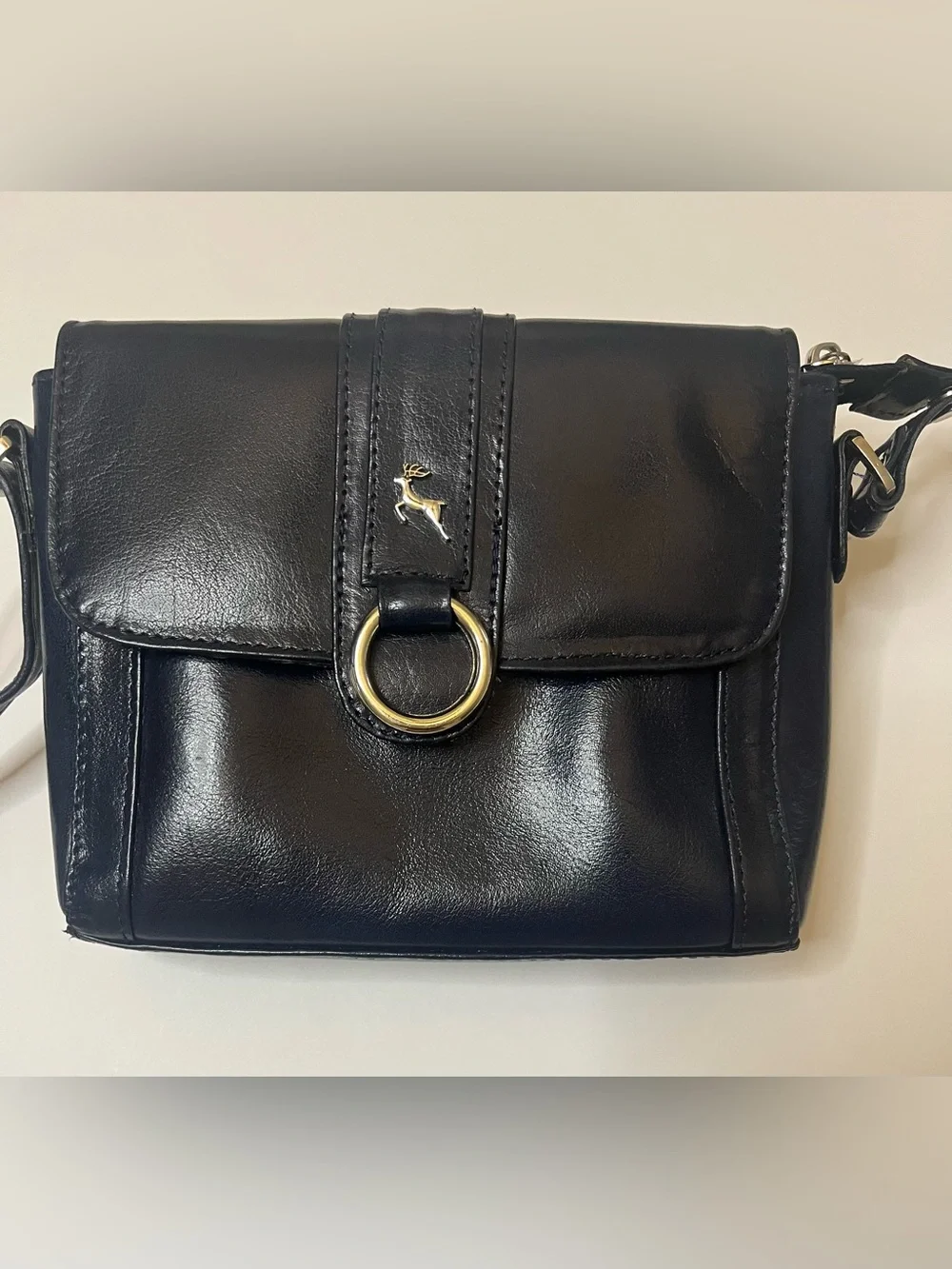 Navy 100% Leather Ashwood Crossbody Shoulder Strap Silver Accent Women’s Small