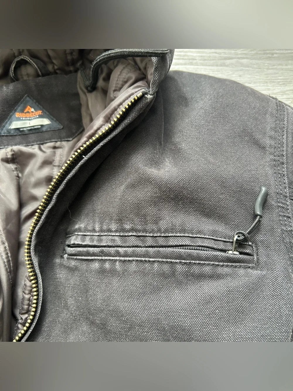 Men’s Ridge Cut Workwear Black Jacket Distressed Size Large