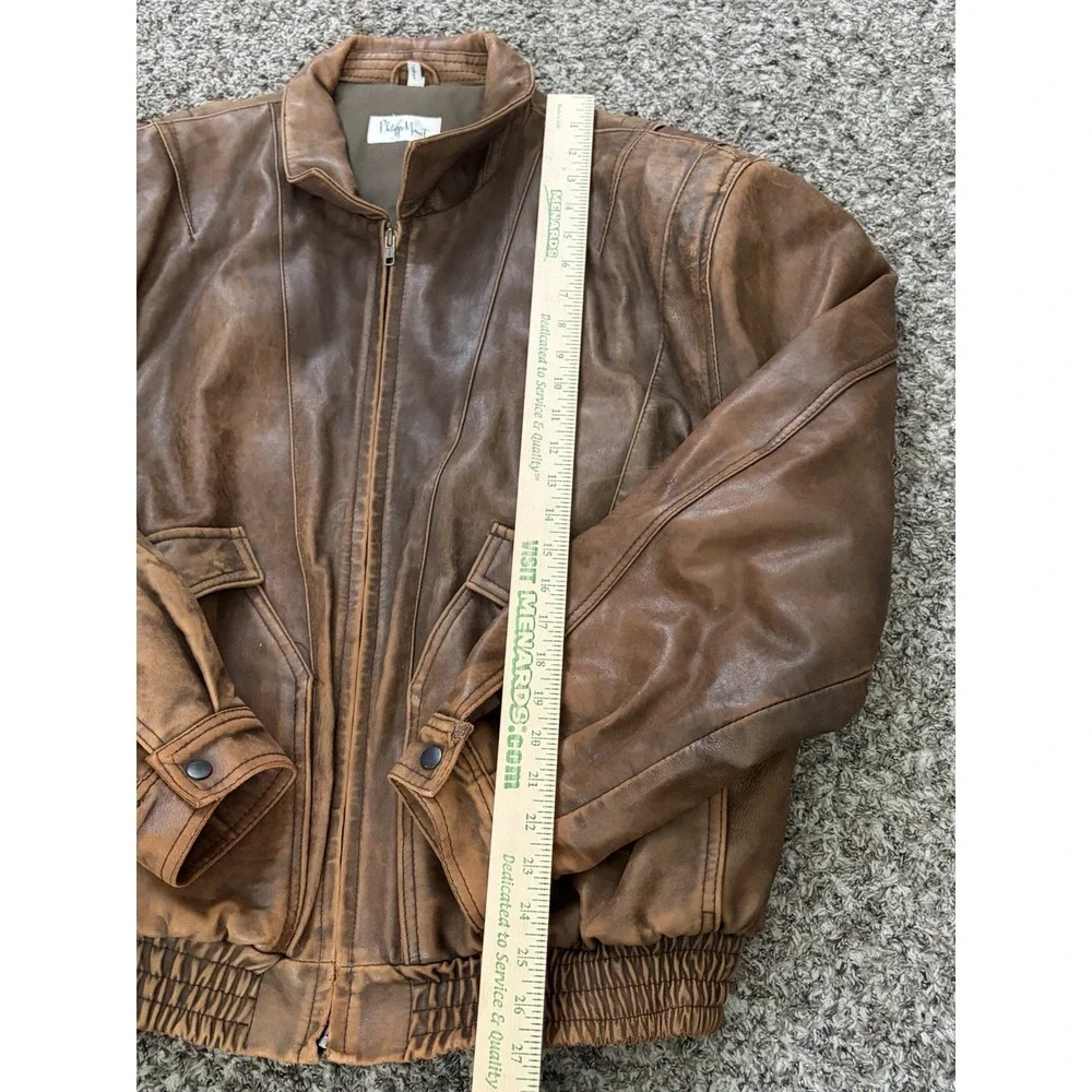 Vintage Philippe Money Leather Bomber Jacket Genuine Brown Aviator Coat Mens 46