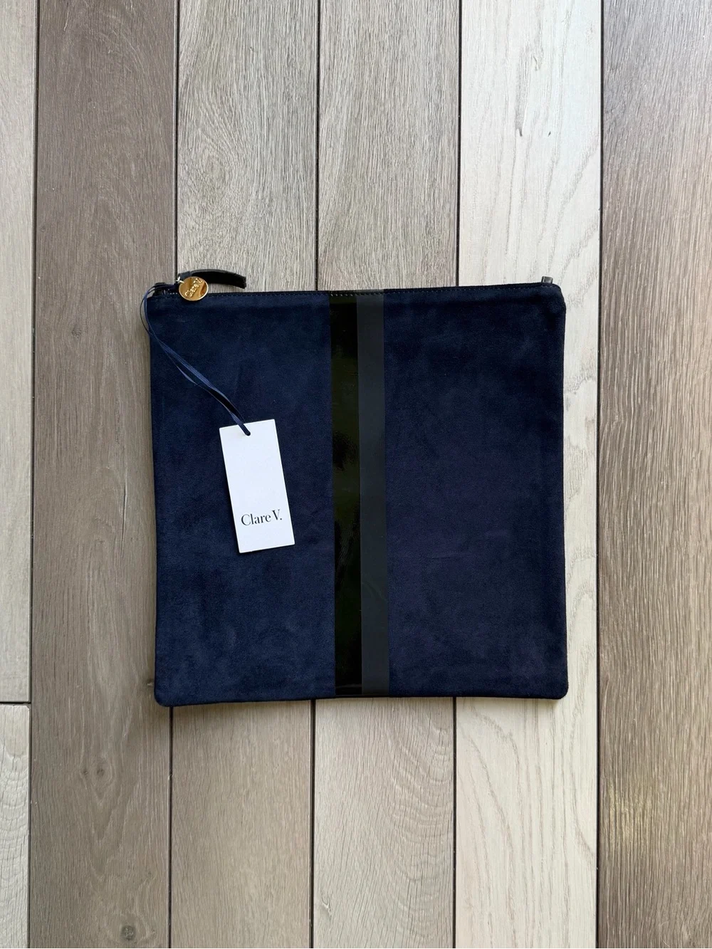 CLARE V. Greta Navy Suede Foldable Clutch Bag