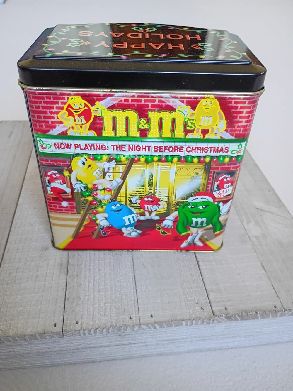 Vintage 1998 M&M's Christmas Tin Limited Edition Village Series Theater No 07