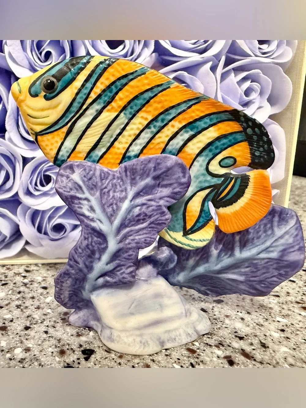 Vintage Franklin Mint Decorative Ceramic Tropical Fish Figurine - Orange & Teal
