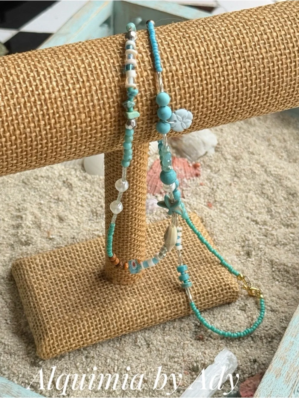 Ultra long Turquoise and White Beaded Layered Necklace