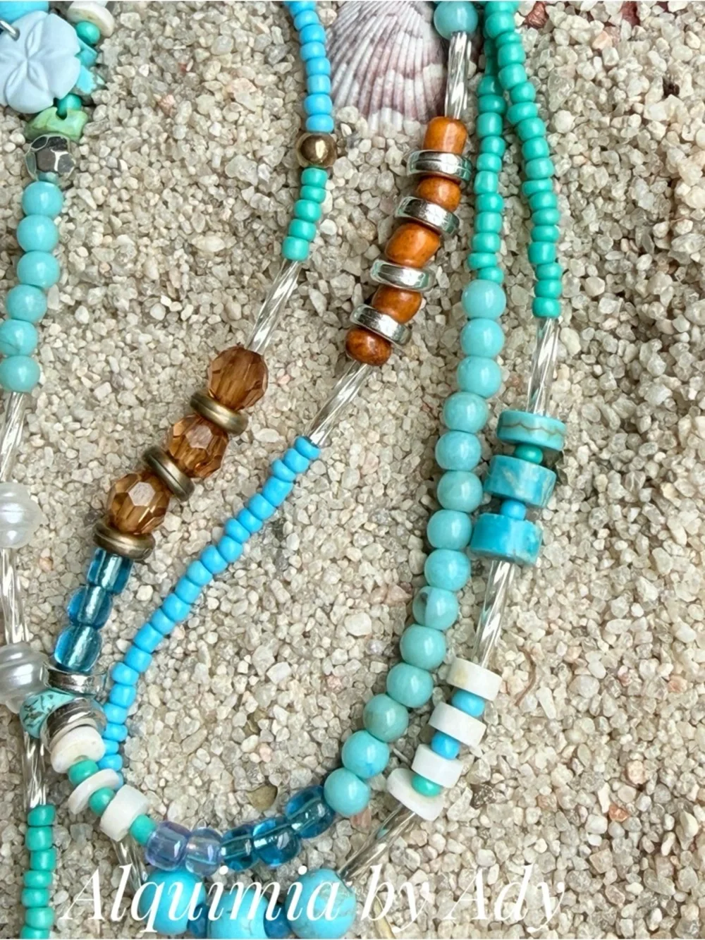 Ultra long Turquoise and White Beaded Layered Necklace