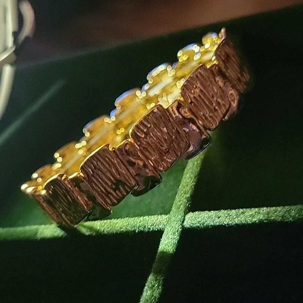 Wood Textured Look Gold Tone Stretch Bracelet 8