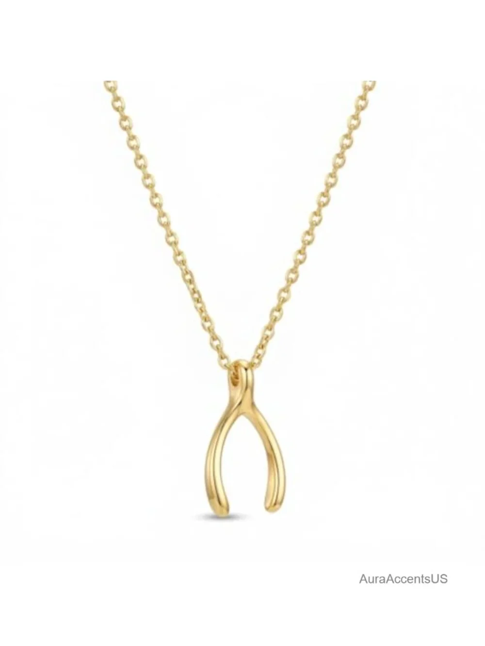 14K Gold Plated Wishbone Pendant Necklace Dainty Cable Chain