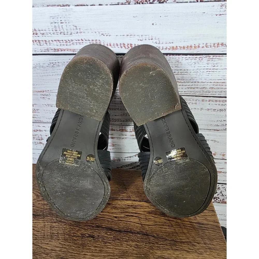 Lucky Brand Womens Gladiator Sandals Black Cutout Braided Heel shoes size 10