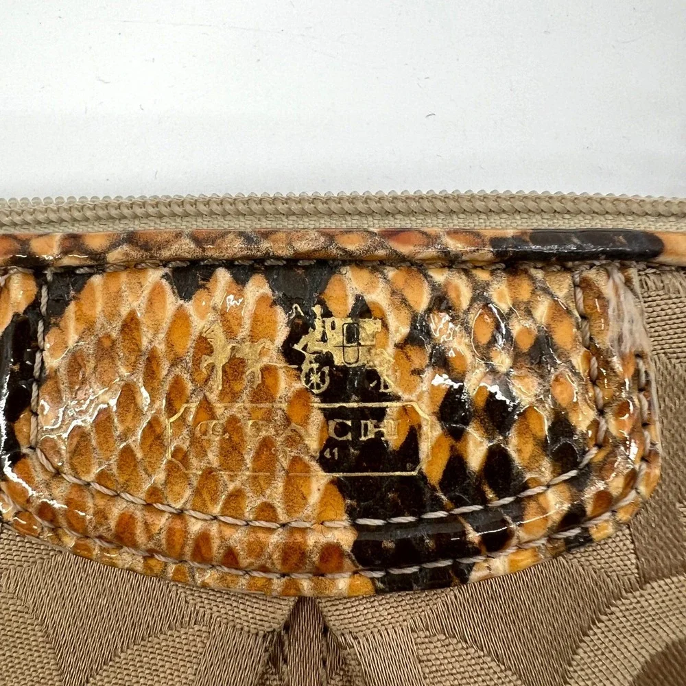 Coach Madison Signature Wristlet Snakeskin Accents Beige Hangtag Vintage