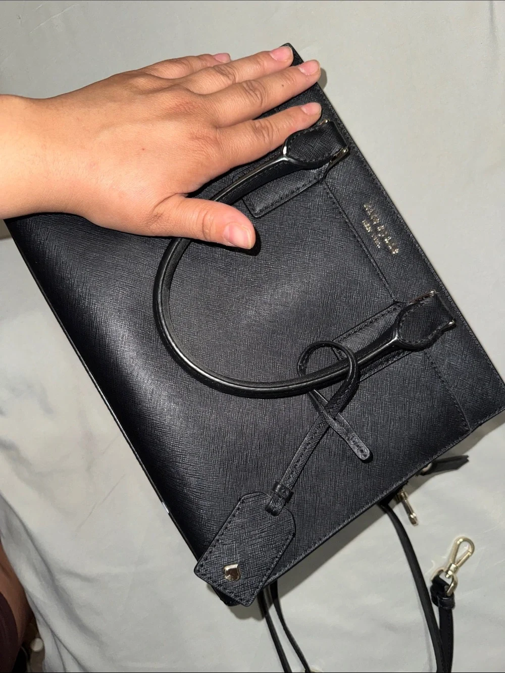 kate spade Black Leather Structured Top-Handle Satchel with Strap