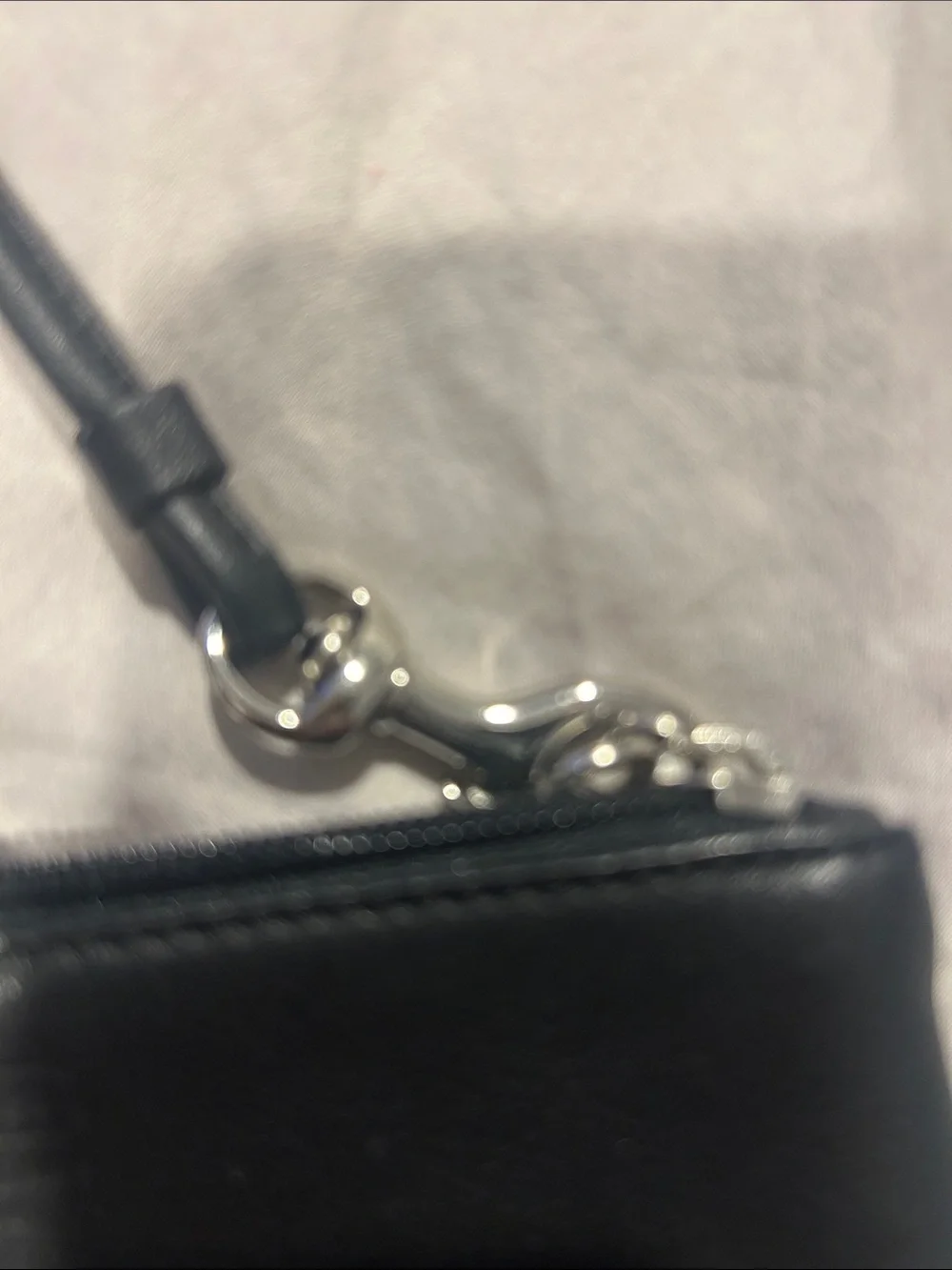 Coach Black Leather Wristlet Clutch with Silver Hardware