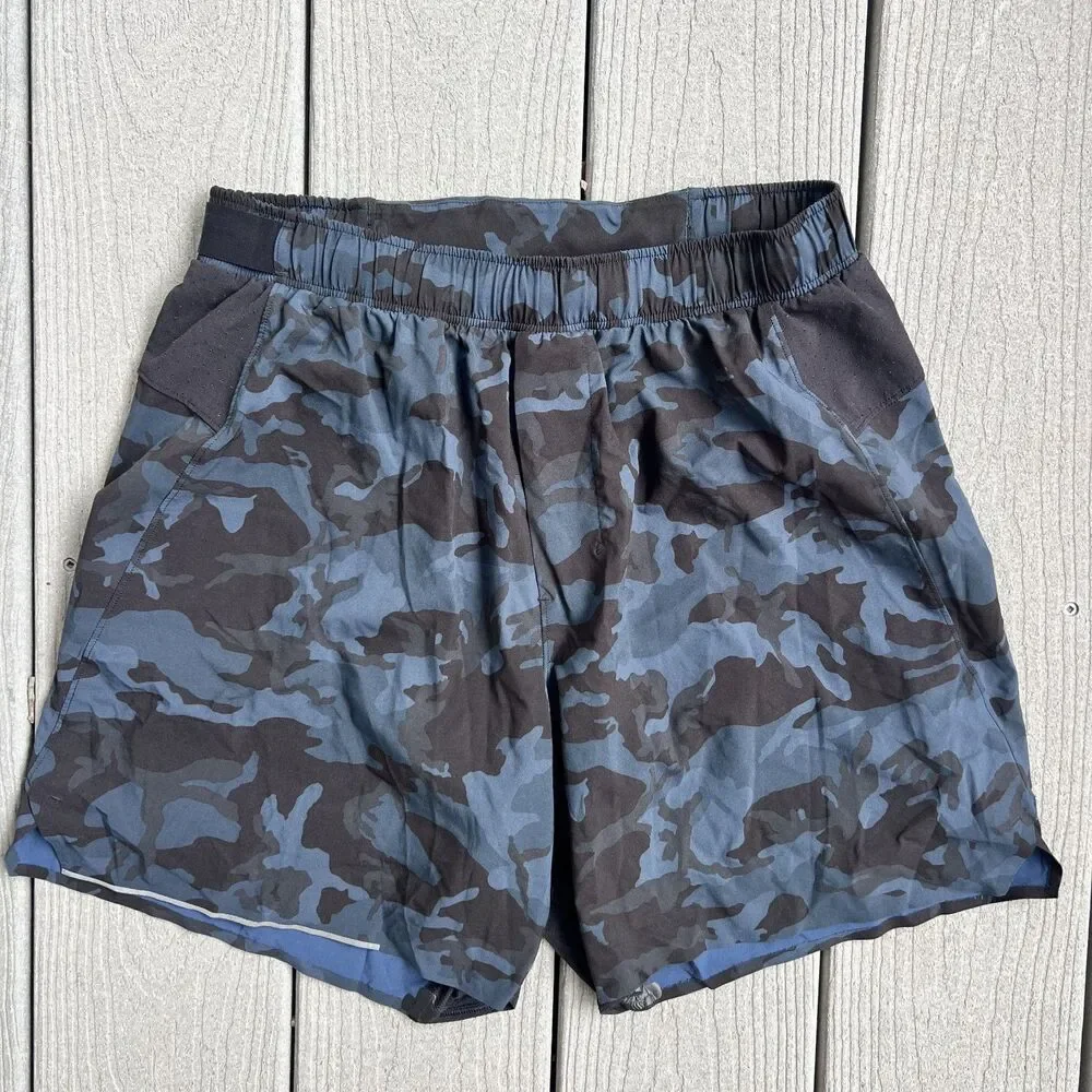 Lululemon Blue Black Camo Lined Training Shorts Men's-Size S