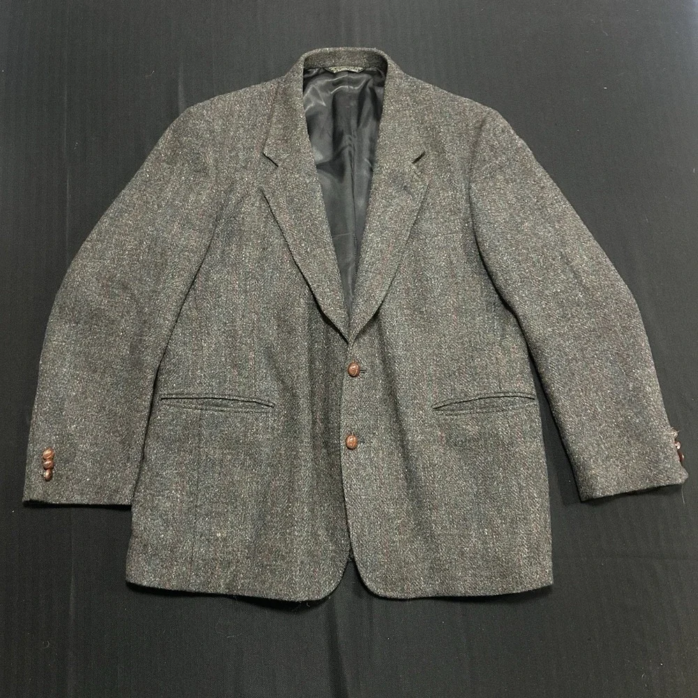 Jack Frost Harris Tweed Sport Coat Blazer 100% Scottish Wool Gray Fleck USA 42R