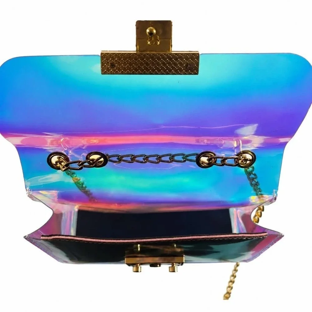 Iridescent Clear Crossbody Bag Rose Gold Holographic Jelly Purse Concert Festiva