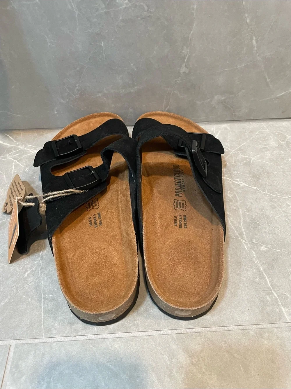 Project Cloud Men's Black Suede Double-Buckle Sandals Size 9.5