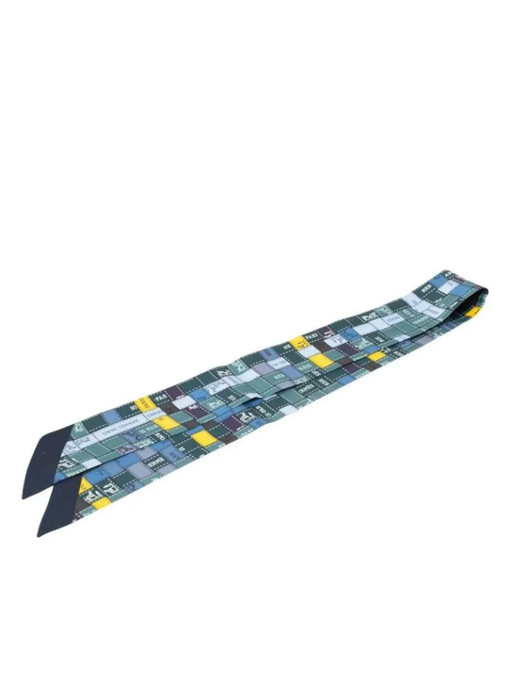 Hermes Twilly Bolduc Au Carre Scarf Navy Blue Multicolor Silk