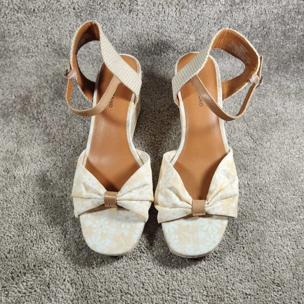 Lucky Brand Macrimay Espadrille Wedge Floral Tan Sandals Womens 9M