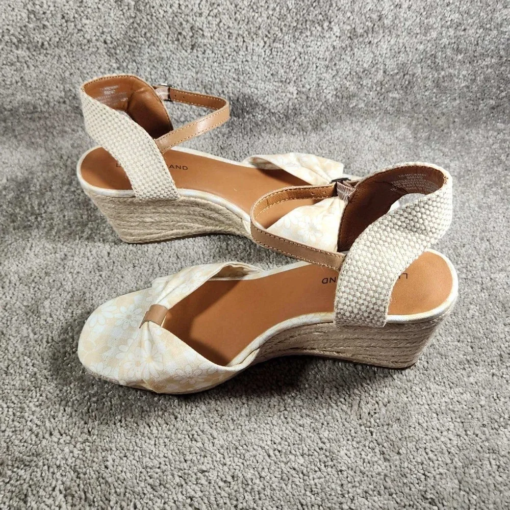 Lucky Brand Macrimay Espadrille Wedge Floral Tan Sandals Womens 9M