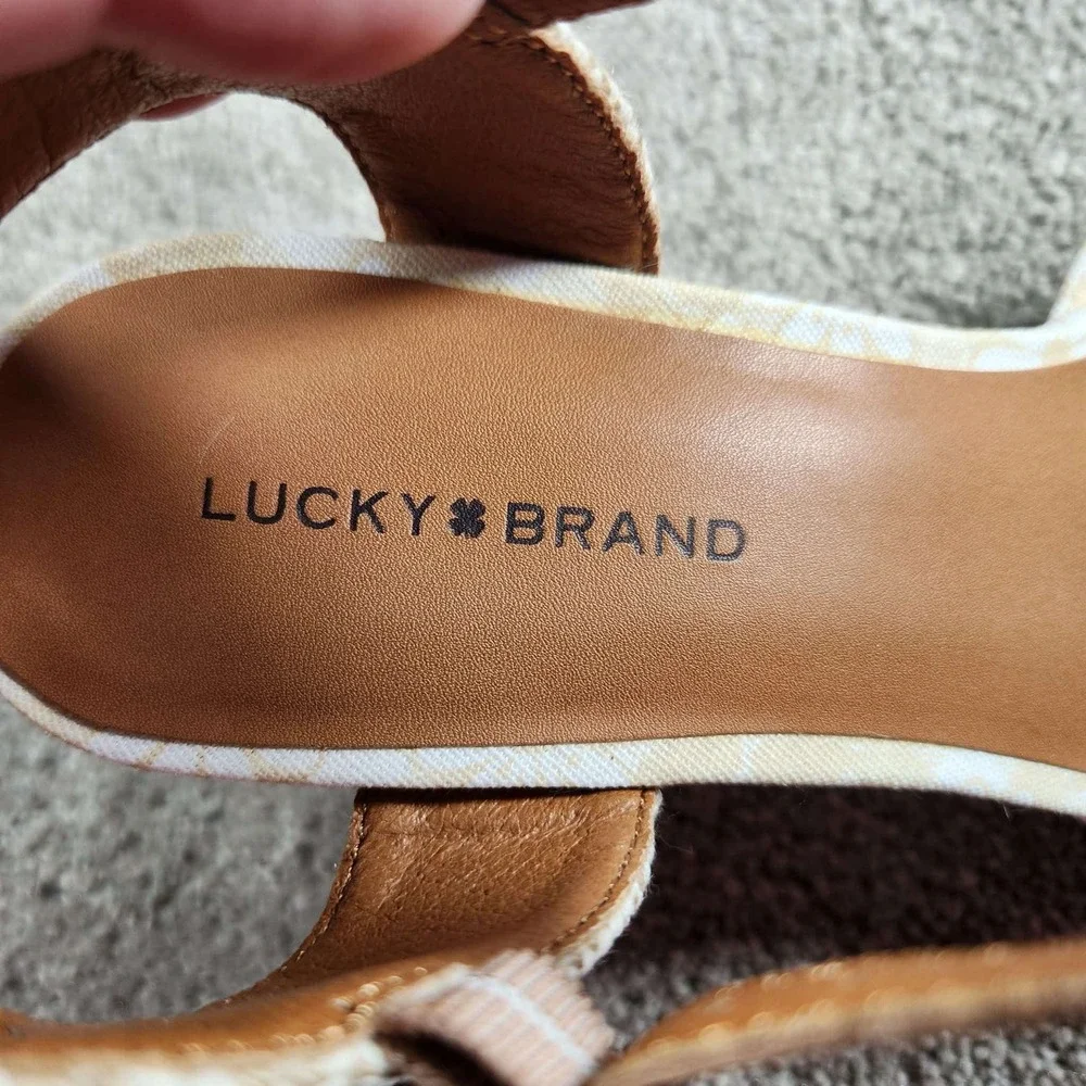 Lucky Brand Macrimay Espadrille Wedge Floral Tan Sandals Womens 9M