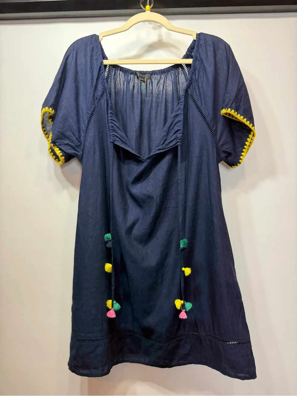 J. Crew Navy Swim Cover-Up with Multicolor Tassels