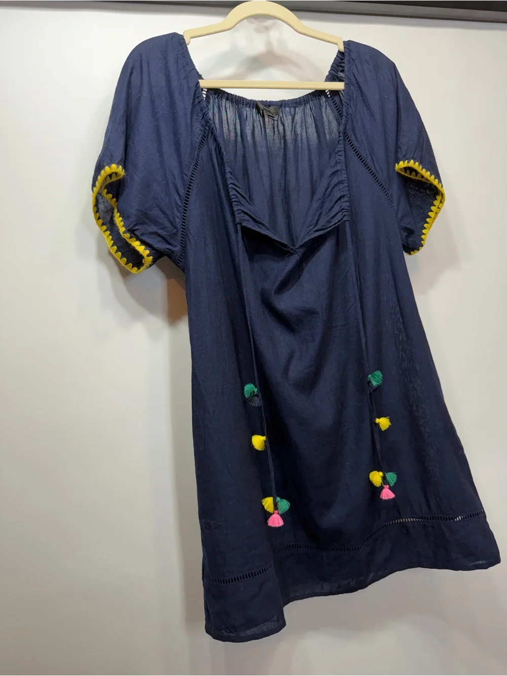 J. Crew Navy Swim Cover-Up with Multicolor Tassels