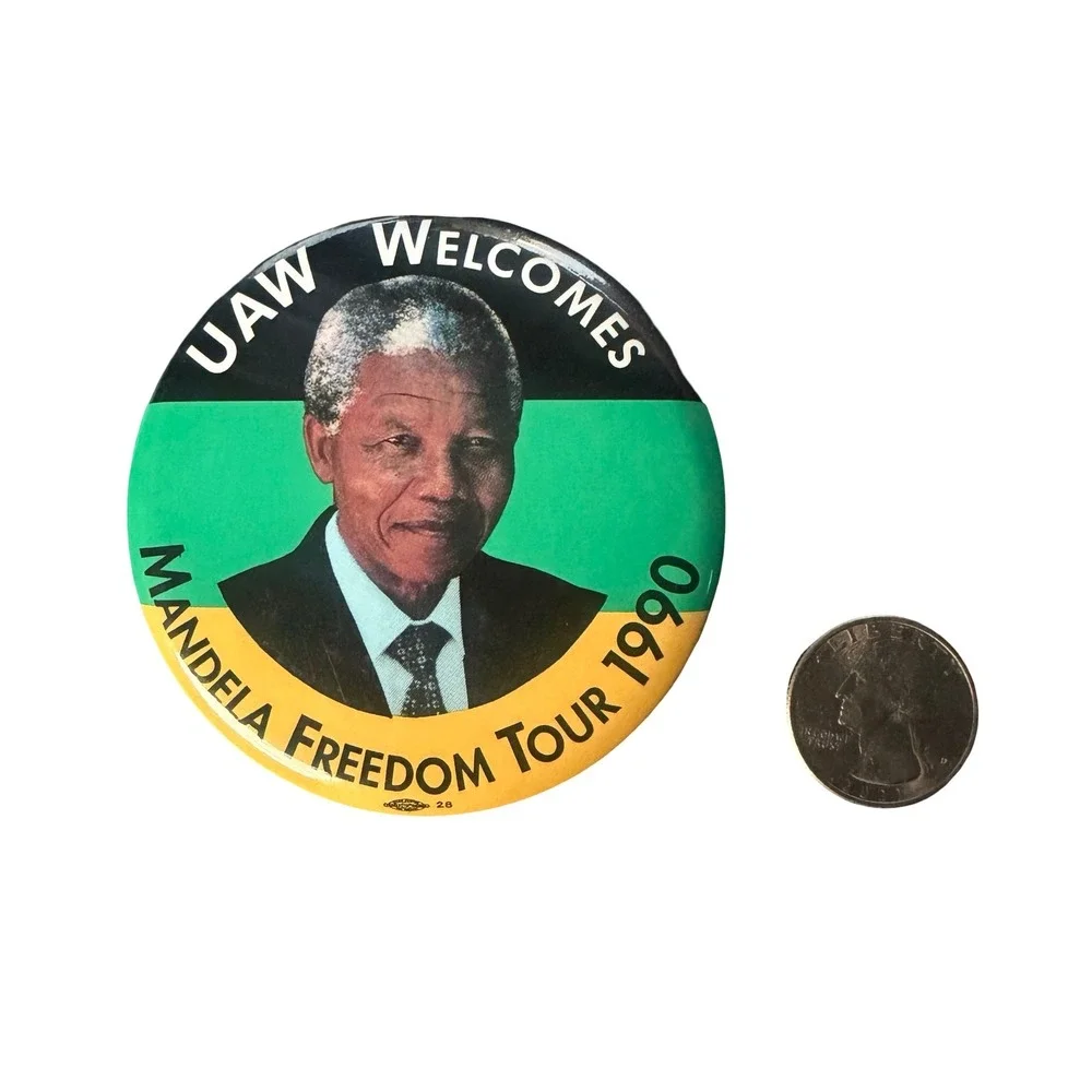 Vintage 90s Nelson Mandela Freedom Tour UAW Pinback Button Badge 3