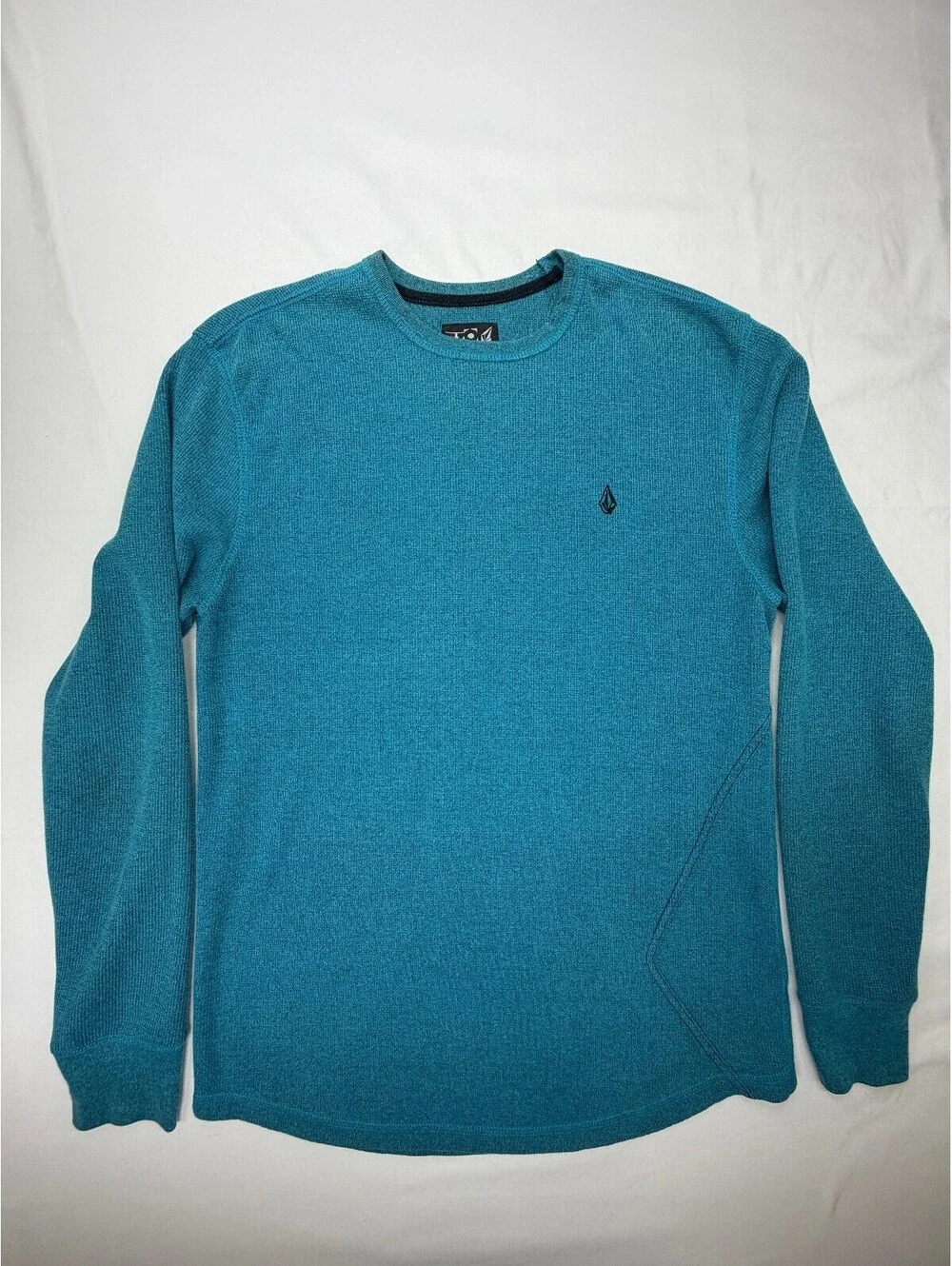 Volcom Men's Sweater Encore Marled Thermal Crew Neck Pullover Size Large Blue