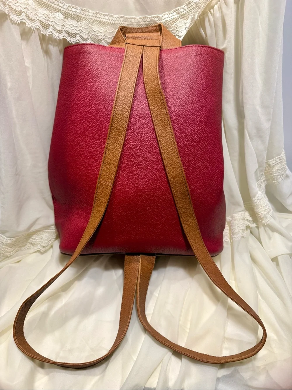 Cristina Orozco Red Pebbled Leather Backpack Sling