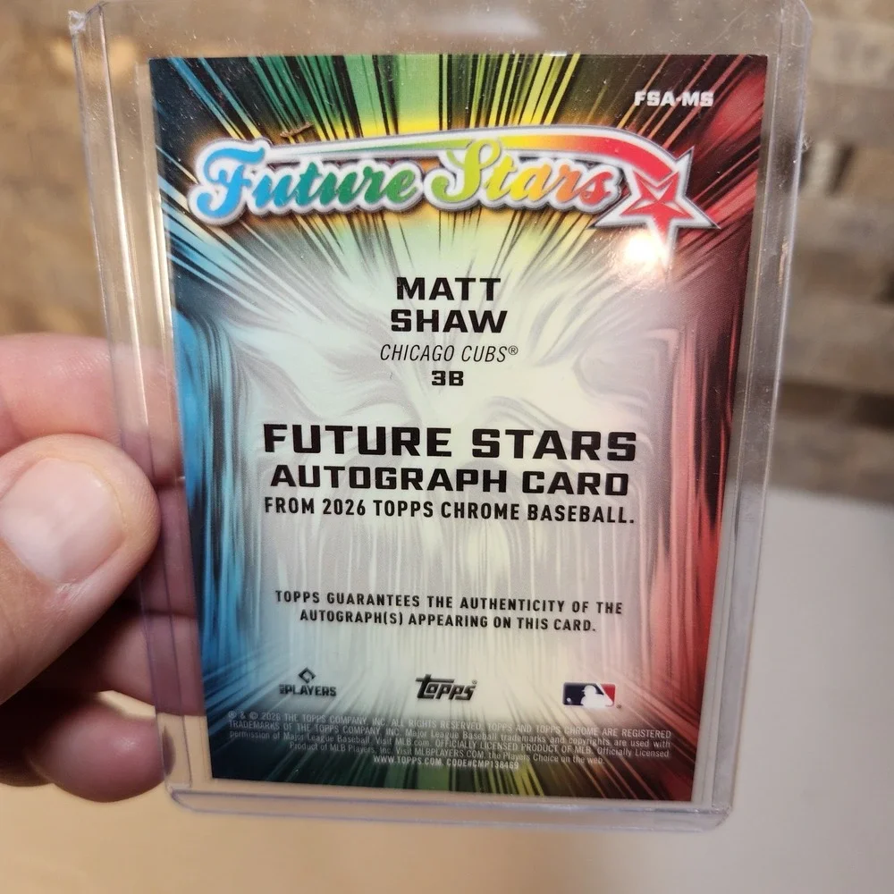 2026 Topps Chrome Matt Shaw Future Stars Gold Refractor Auto /50 Cubs