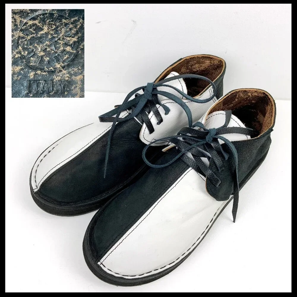 Bread & Butter Men's Leather Black/White Split Toe Chukka Boots Italy Sz 8 - 8.5