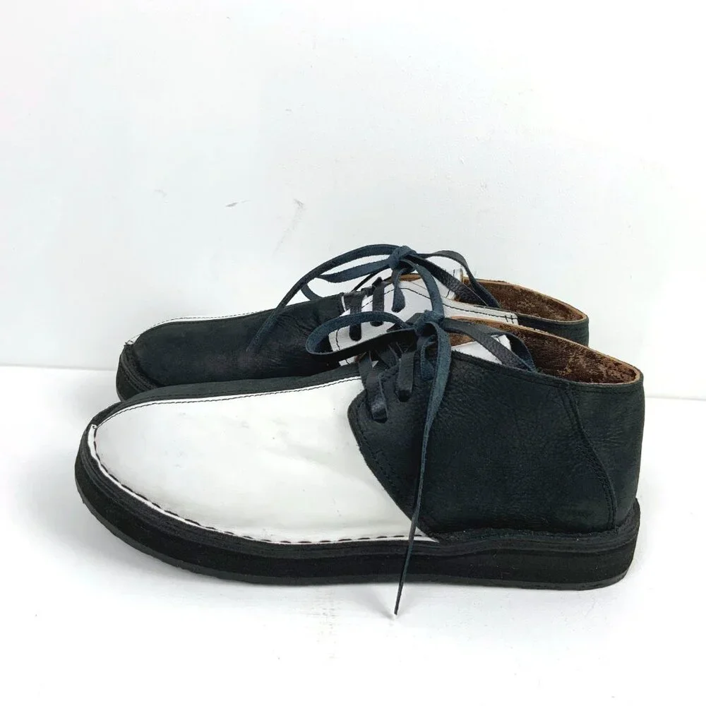 Bread & Butter Men's Leather Black/White Split Toe Chukka Boots Italy Sz 8 - 8.5